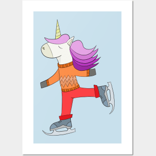 Unicorn skating in winter Posters and Art